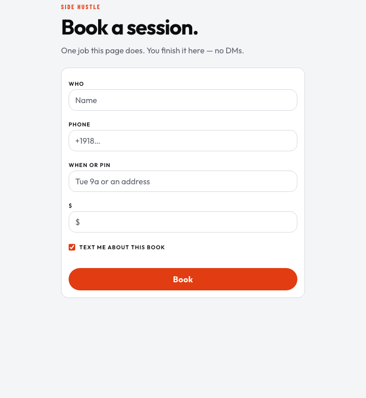 Tuesday Lessons — a page that books a session